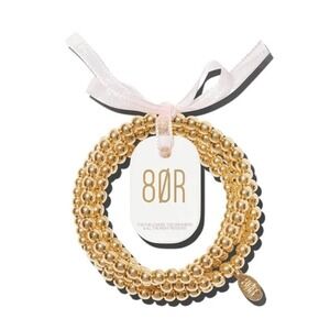 NEW 8 Other Reasons Beaded Bracelet‎ Set of 5 Gold Tone 18K Plated Stretch 2.5"